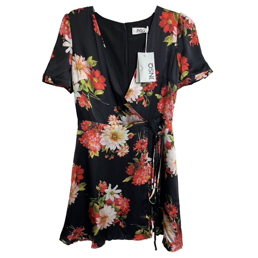 JNSQ Katalina Dress Size 4 Je Ne Sais Quoi NWT $99 100% Silk Wrap Tie Floral